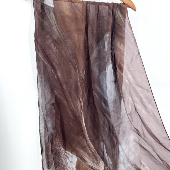 Eskandar 100% Silk Brown Ficus Elasticus Georgette Scarf - Picture 4 of 10
